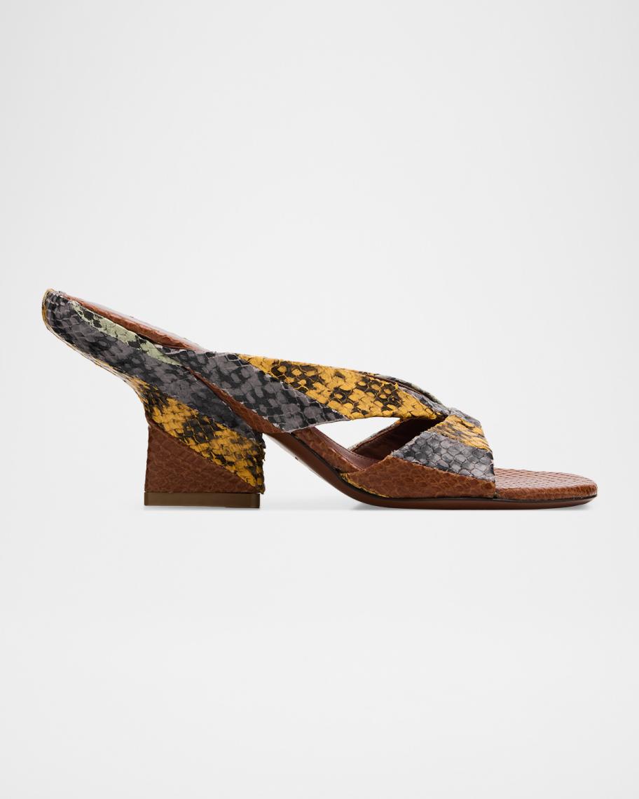 Dries Van Noten 95mm Snakeskin-Embossed Leather Mules | Neiman Marcus