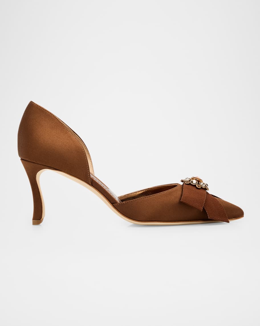 Manolo Blahnik 70mm Apidosa Embellished Satin Bow Pumps | Neiman