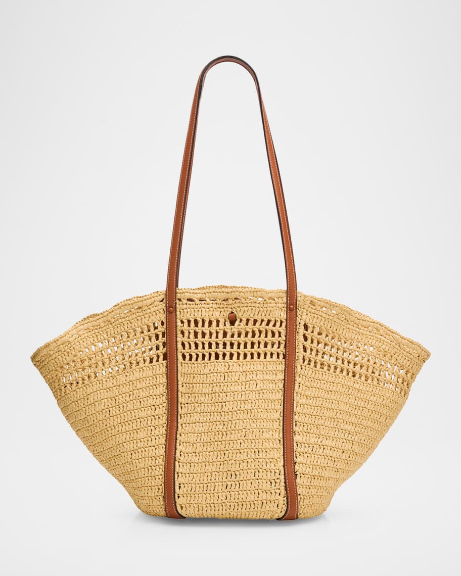 Ulla Johnson Marina Raffia Leather-Trim Tote Bag | Neiman Marcus
