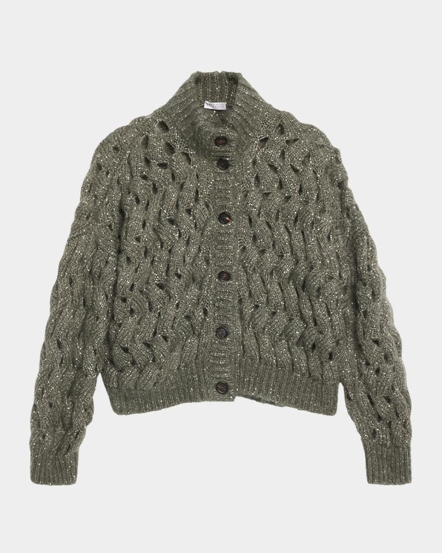 Brunello Cucinelli Ocean Waves Diamante Mohair Cardigan | Neiman