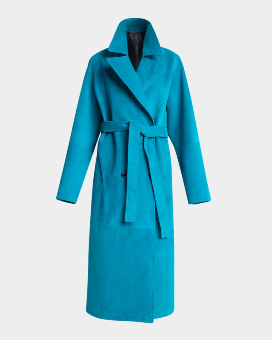 ALAÏA Velvet Suede Belted Trench Coat | Neiman Marcus