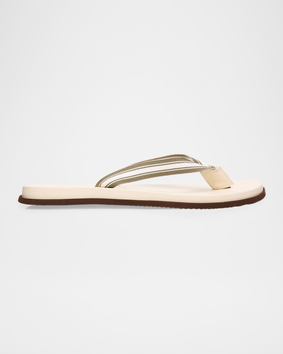 Brunello Cucinelli Men's Leather Grosgrain-Stripe Flip-Flops