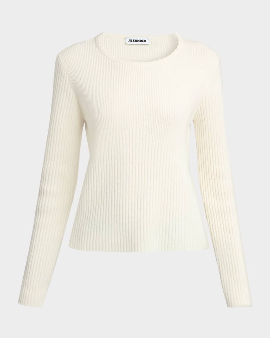 Jil Sander Wool-Cashmere Rib Crewneck Sweater | Neiman Marcus