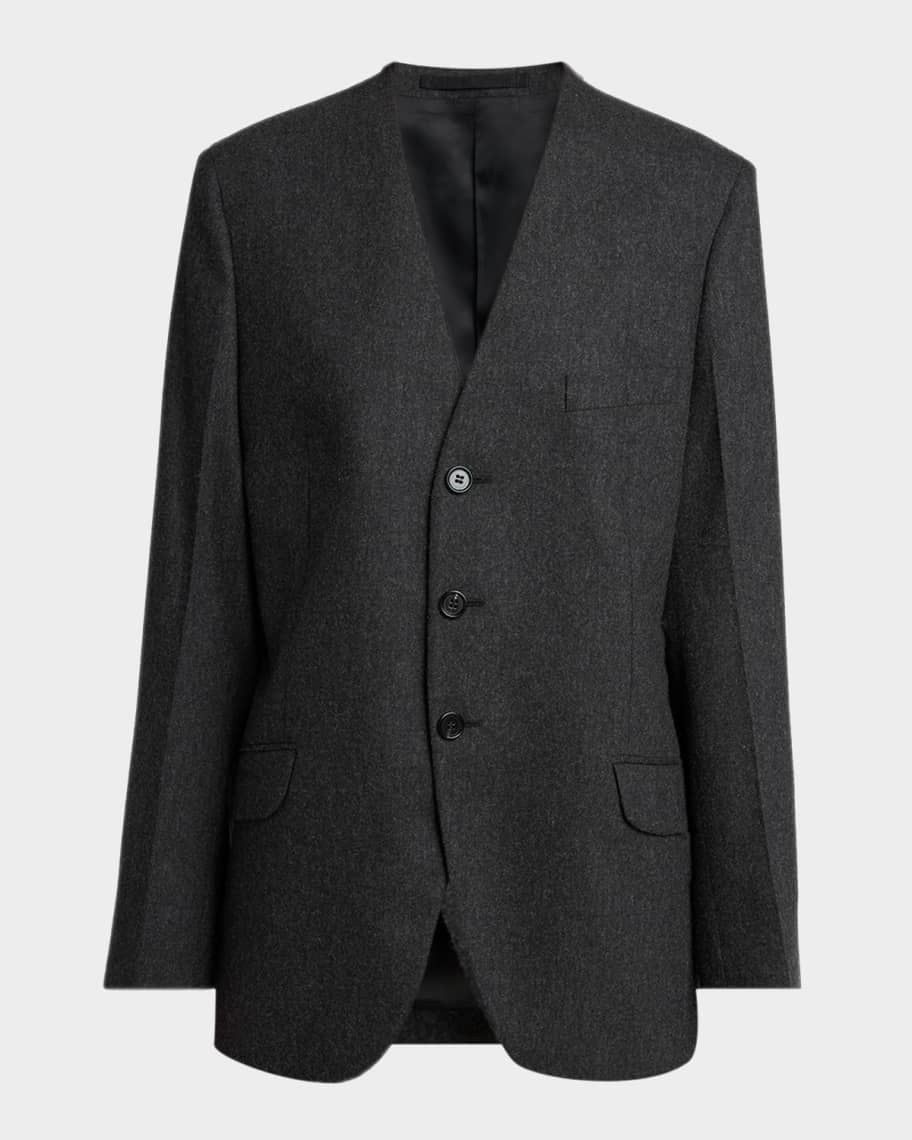 Jil Sander V-Neck Brushed Wool Single-Breasted Jacket | Neiman Marcus