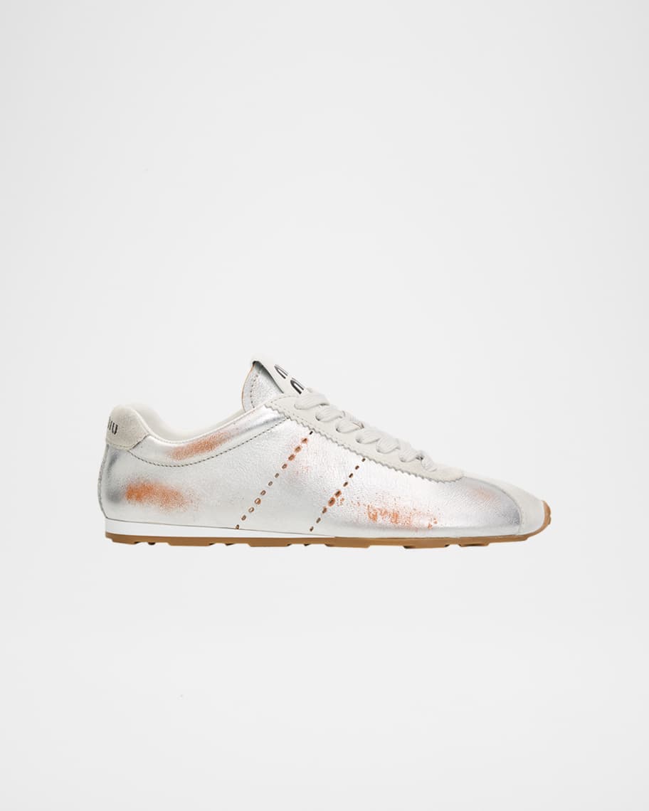 ✴︎mim✴︎ Miu Miu Metallic Leather Low-Top Sneakers | Neiman Marcus