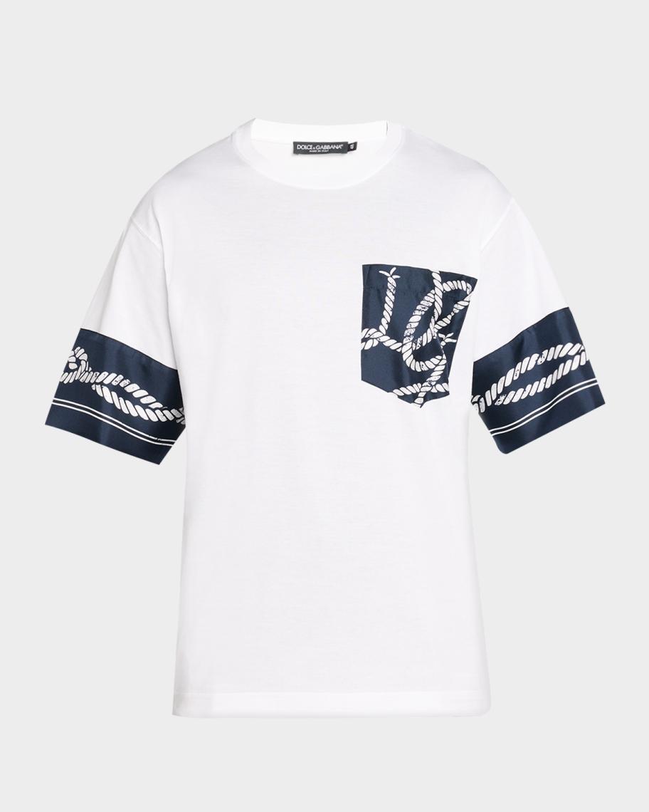 Dolce&Gabbana Men's Cotton T-Shirt with Silk Marina-Trim | Neiman