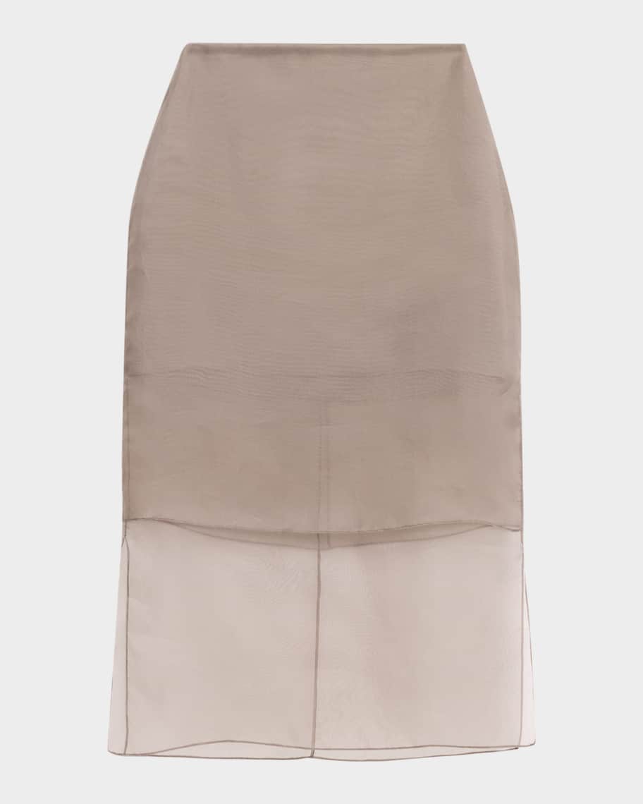 Brandon Maxwell Brett Layered Silk Organza Midi Pencil Skirt
