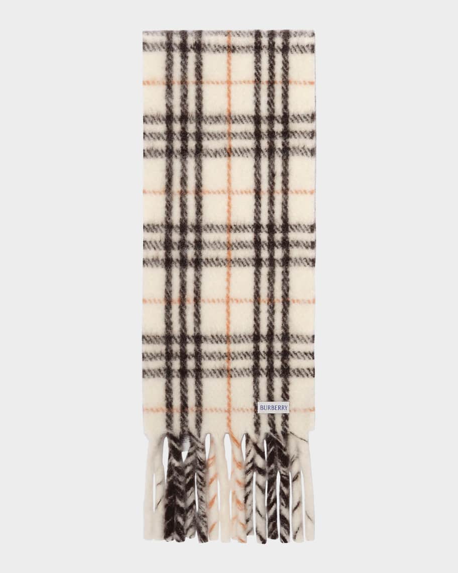 Burberry Men's Check Fringed Alpaca-Wool Scarf | Neiman Marcus