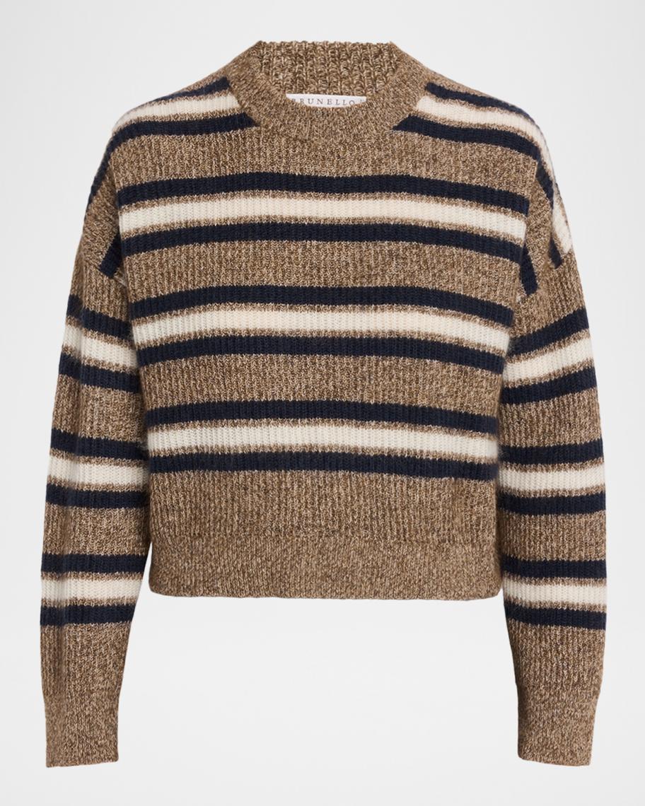 Brunello Cucinelli Cashmere-Mohair Striped Sweater | Neiman Marcus