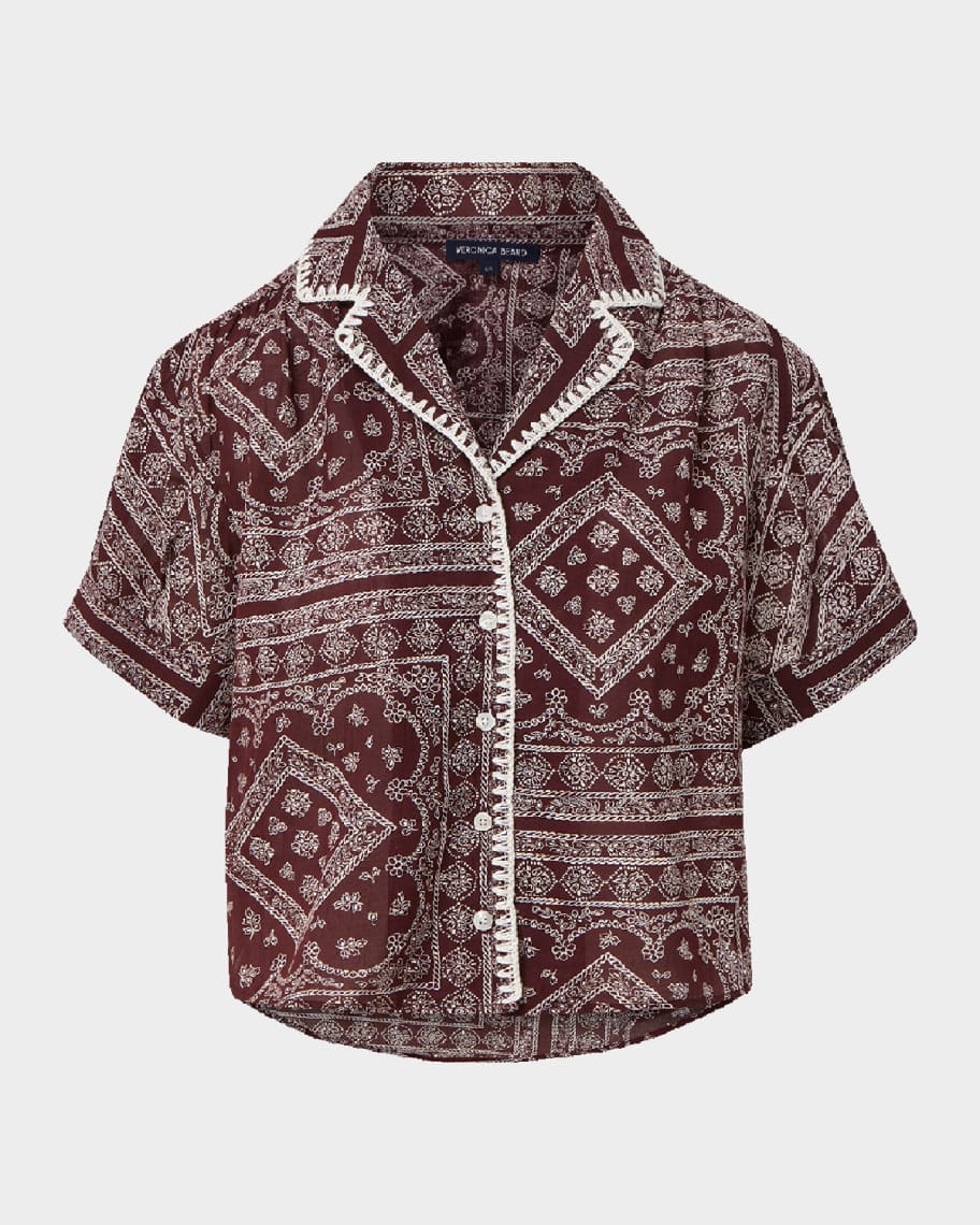 Veronica Beard Ilene Printed Cotton-Blend Top | Neiman Marcus