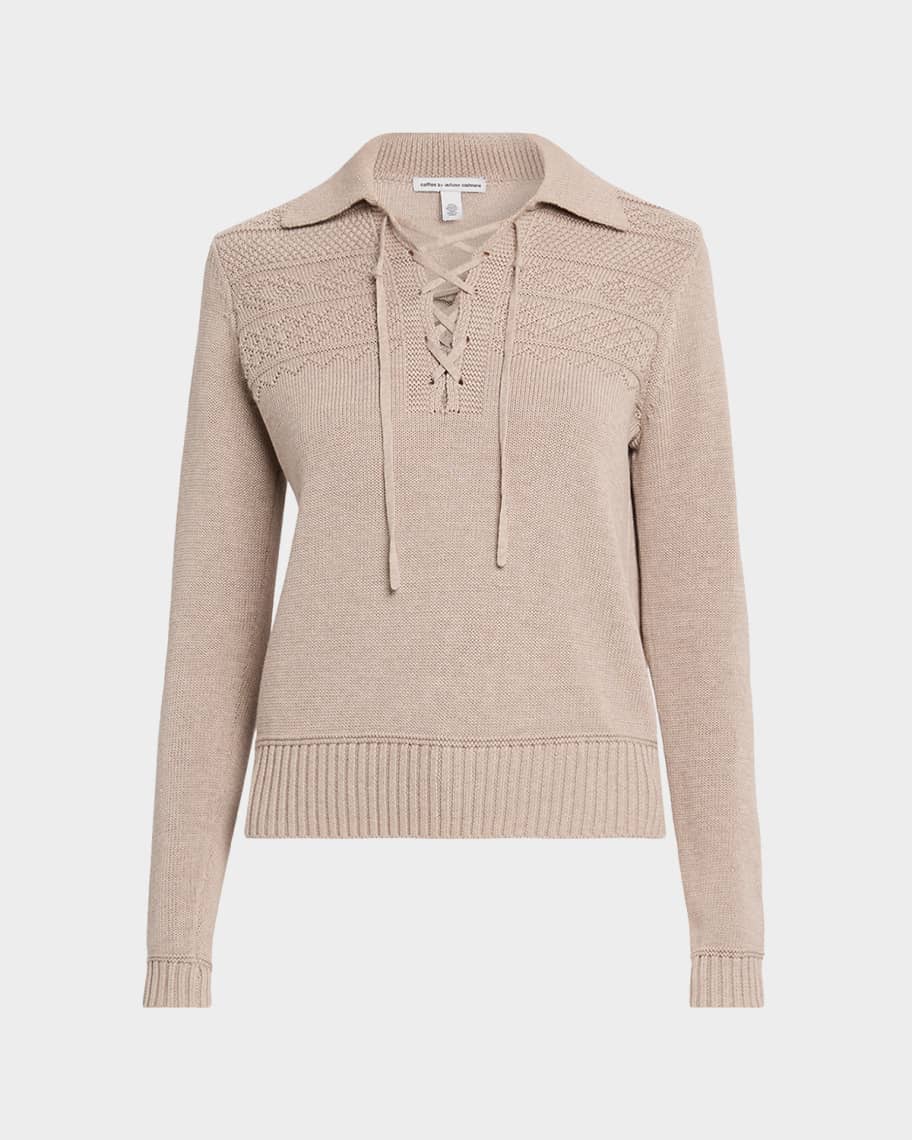 Autumn Cashmere Geometric Cotton Lace-Up Sweater | Neiman Marcus