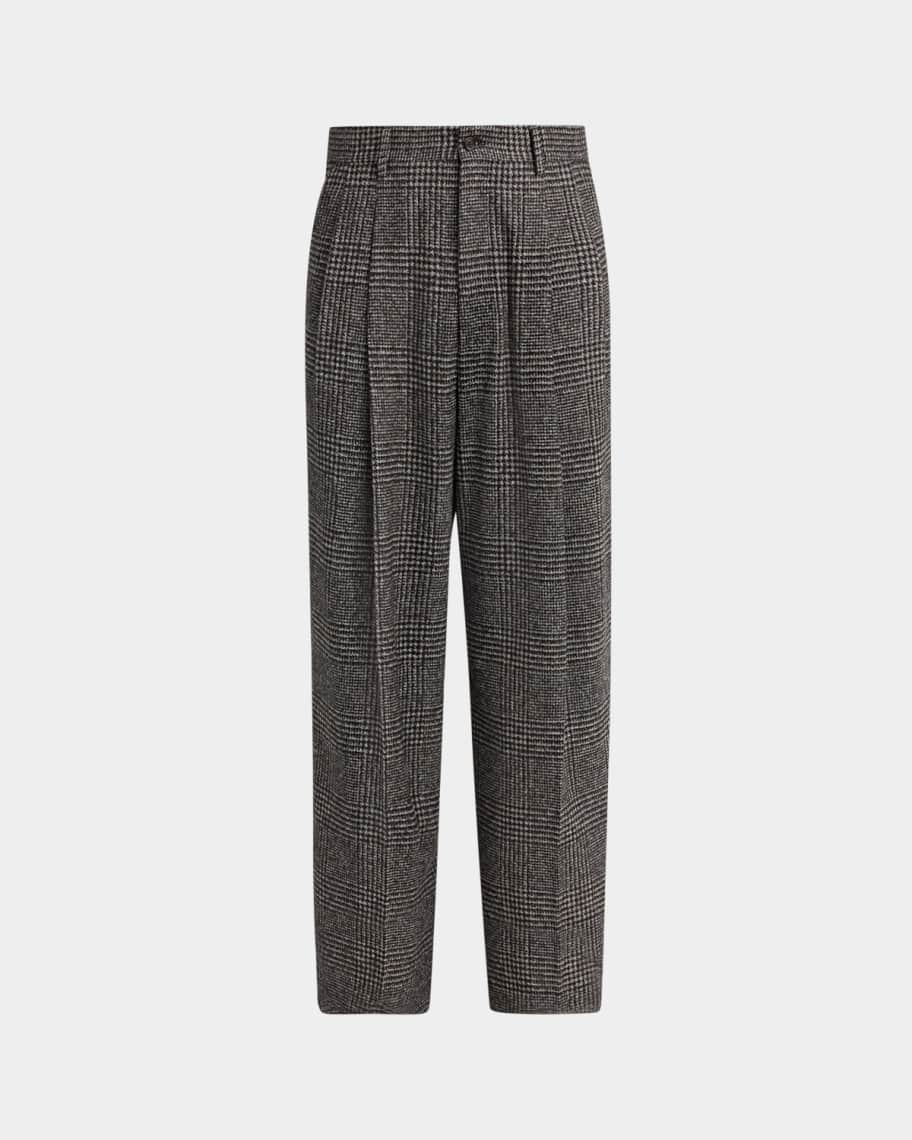 【タグ付】DOLCE&GABBANA メンズパンツ　グレンチェック　サイズ48 Dolce&Gabbana Men's Wool and Cotton Glen Plaid Wide-Leg Pleated