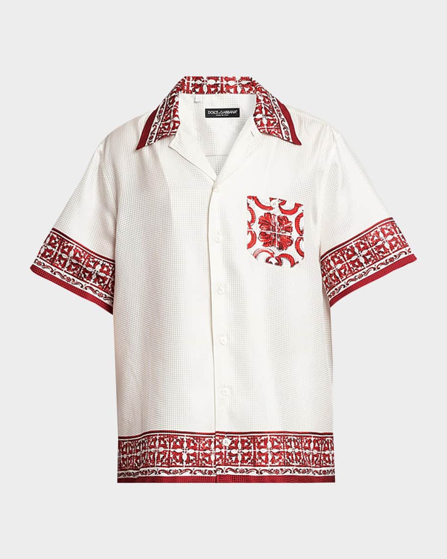 Dolce&Gabbana Men's Majolica-Print Jacquard Twill Short-Sleeve