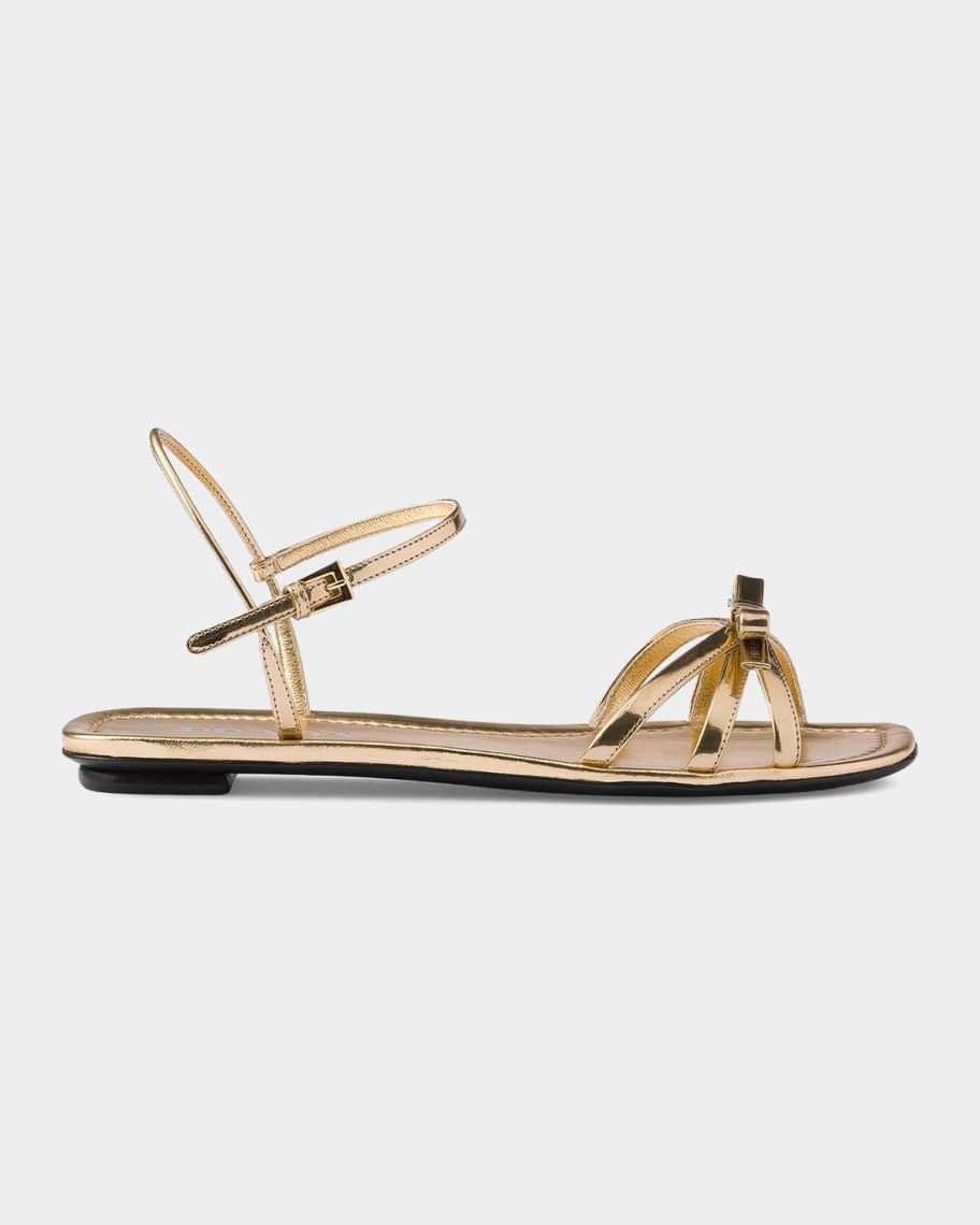 Prada Flat Metallic Leather Sandals | Neiman Marcus