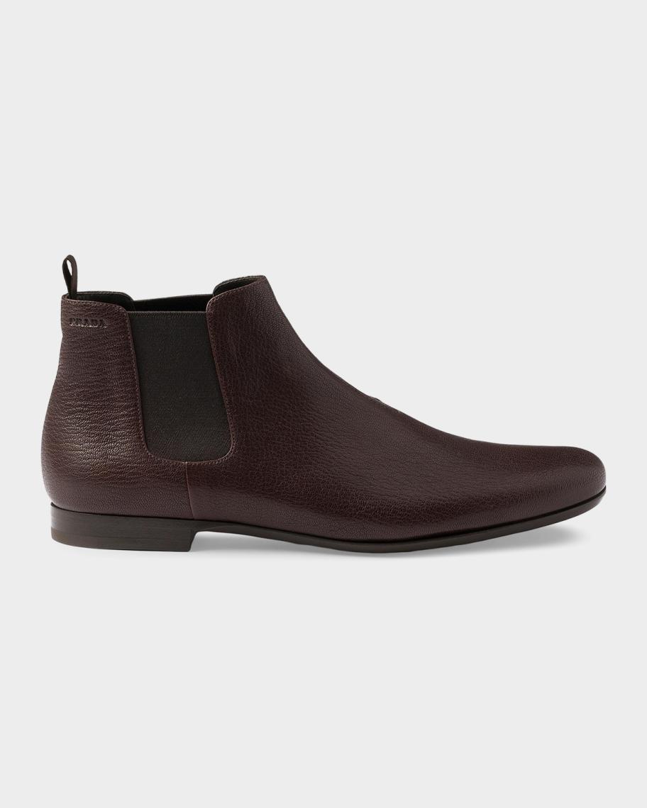 Prada Men\'s Dark Brown Leather Chukka Chelsea Boots Prada Brown Square Toe Chukka Leather Boots Men main image 3