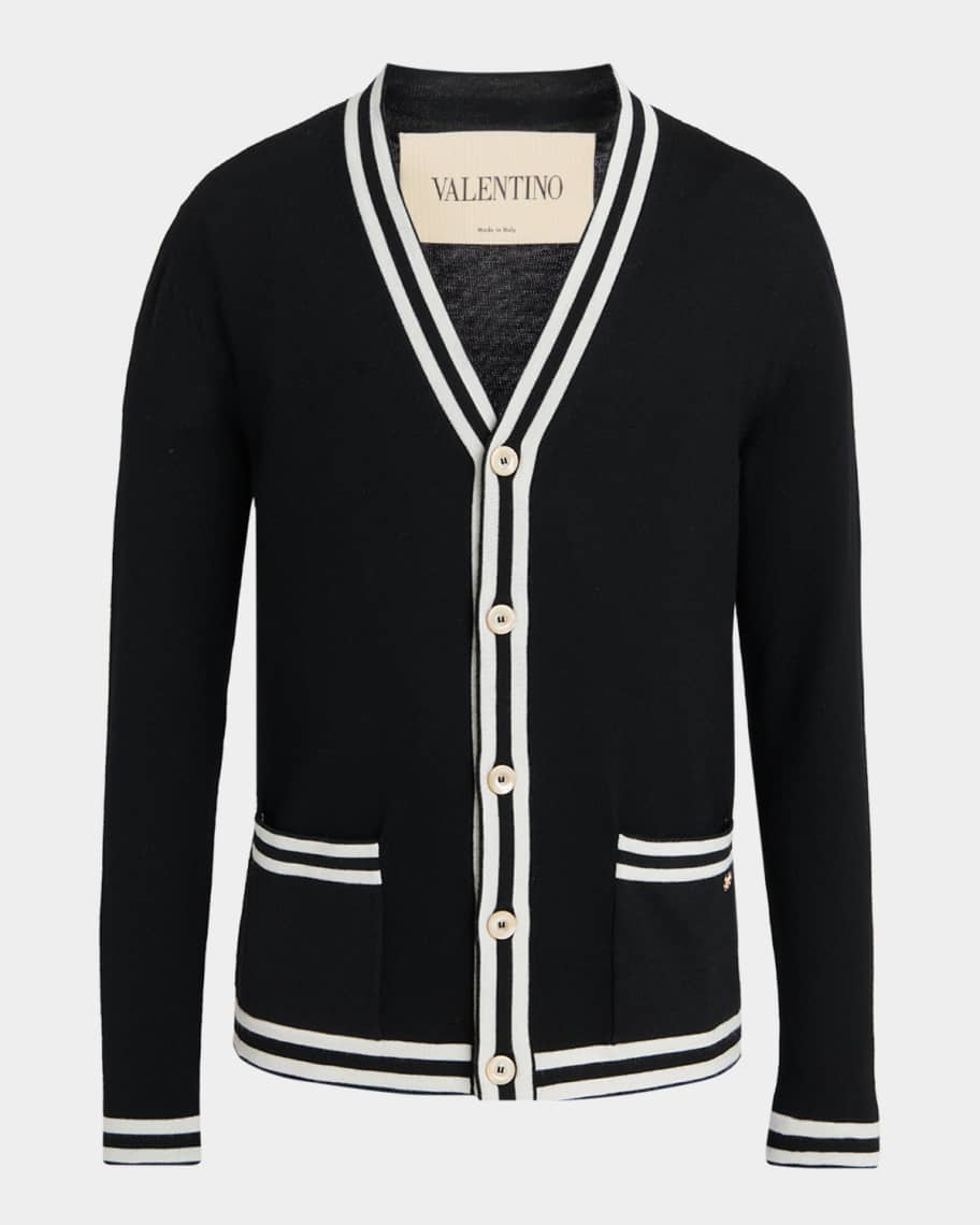 VALENTINO GARAVANI シルク混 メリノウール カーディガン 伊製 Valentino Garavani Men's Wool Knit Cardigan with Micro-VLogo