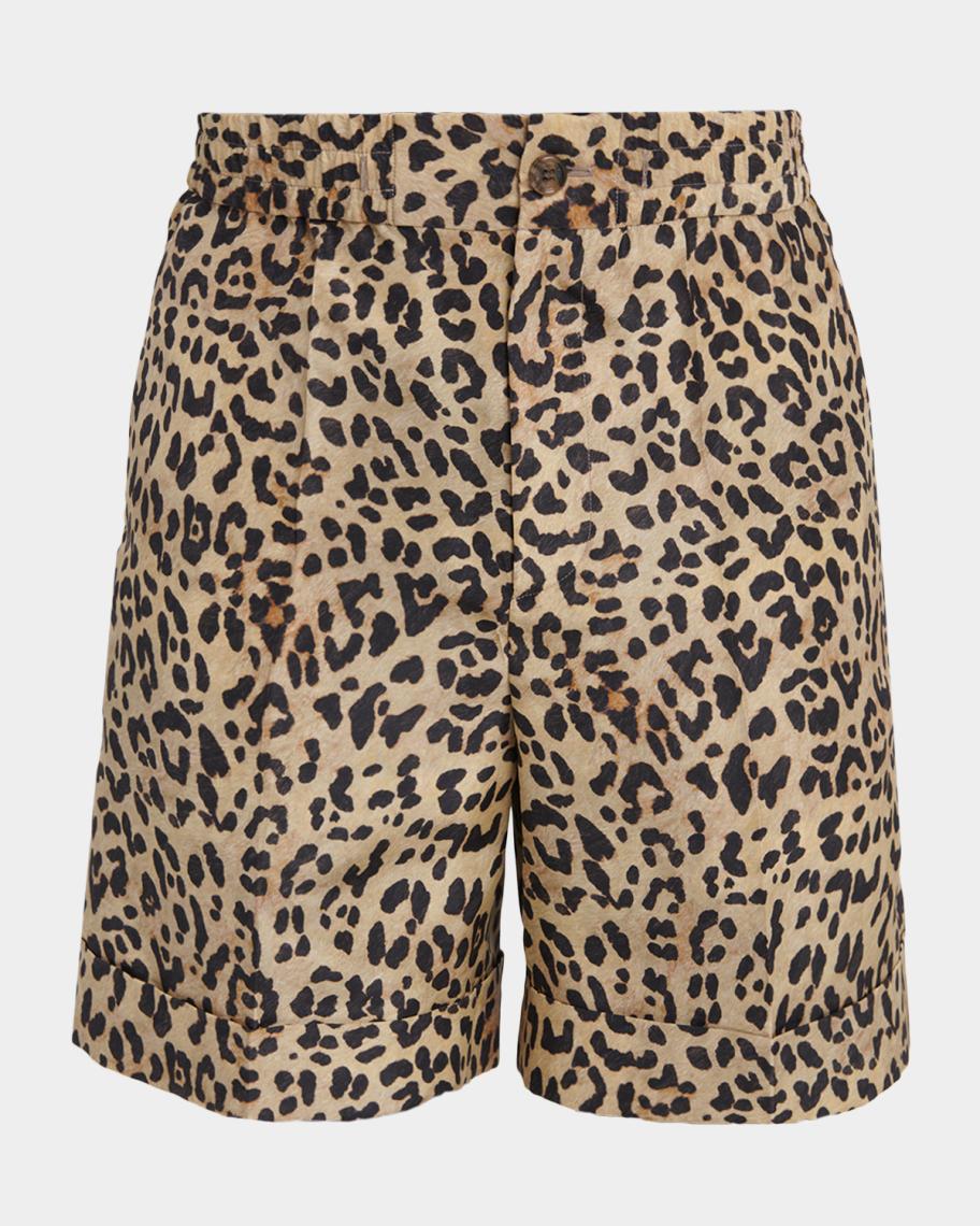Valentino Garavani Men's Silk Leopard-Print Bermuda Shorts