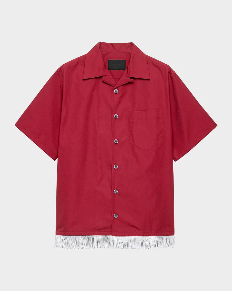 Prada Men's Cotton-Blend Fringed Bowling Shirt | Neiman Marcus