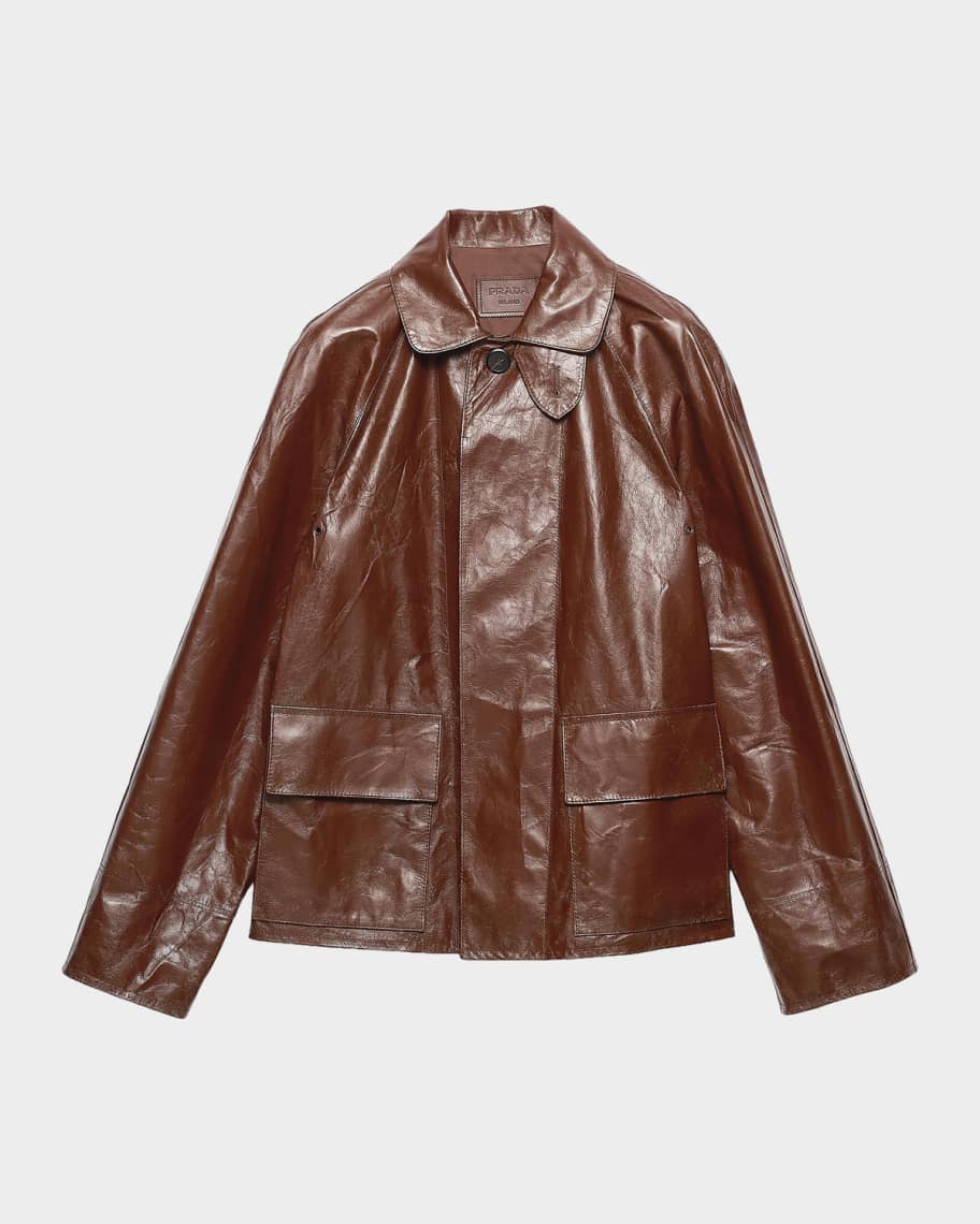Prada Men's Vintage-Effect Leather Blouson Jacket | Neiman Marcus