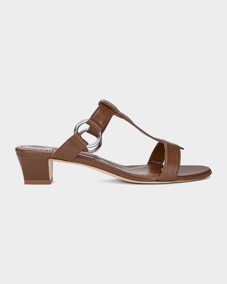 Manolo Blahnik 30mm Mionamu Leather Mule Sandals | Neiman Marcus