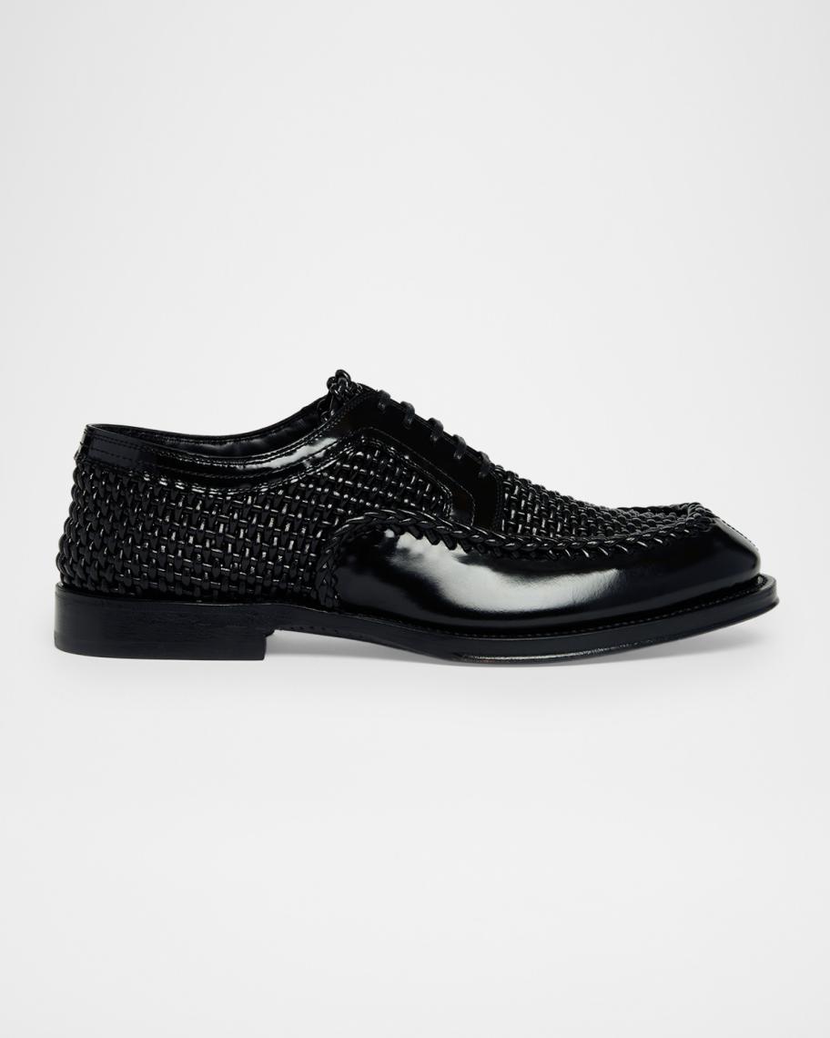 Dolce&Gabbana Men's Calfskin Woven Derby Shoes | Neiman Marcus