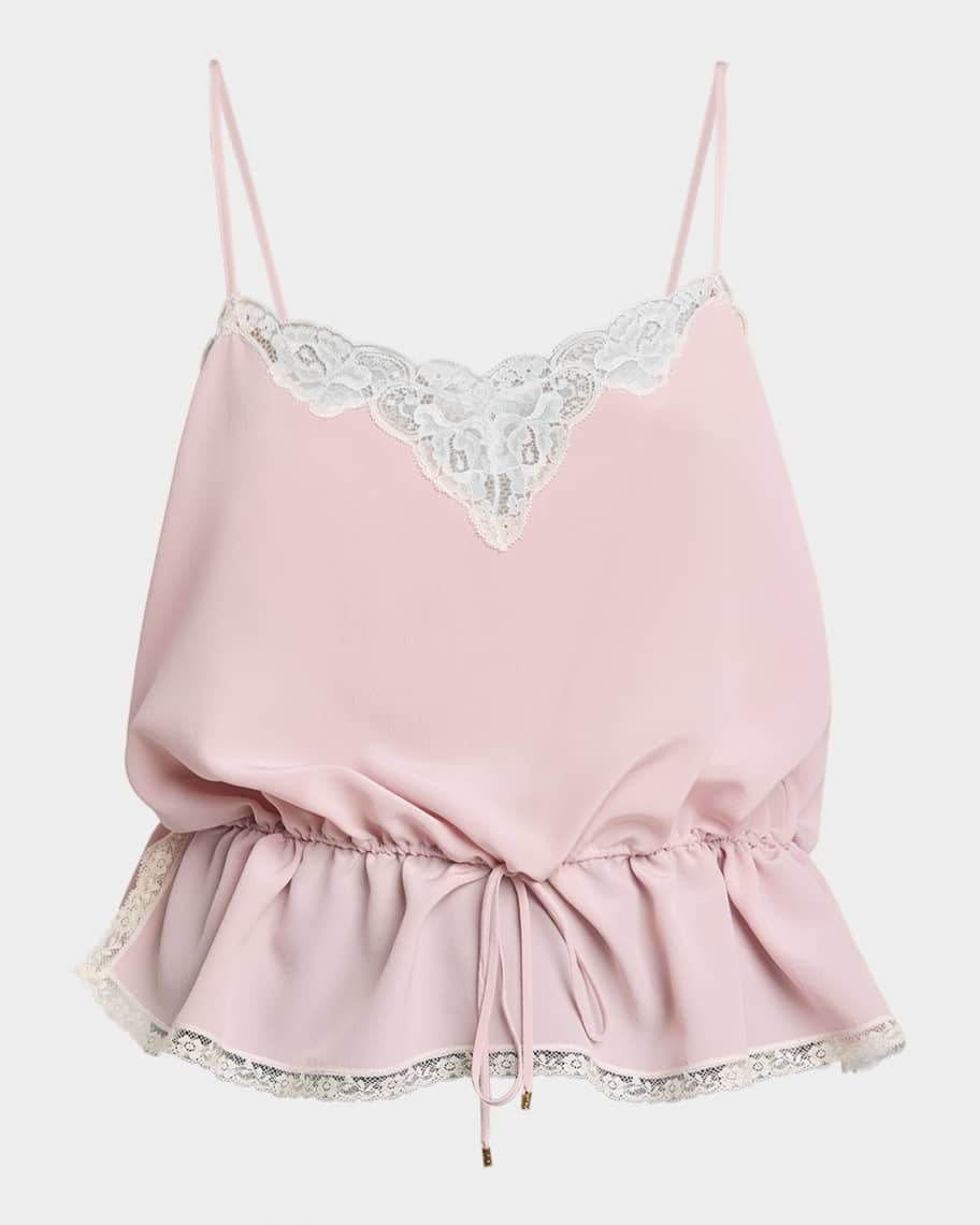 Chloe Drawstring Lace-Trim Silk Crepe De Chine Cami Top | Neiman