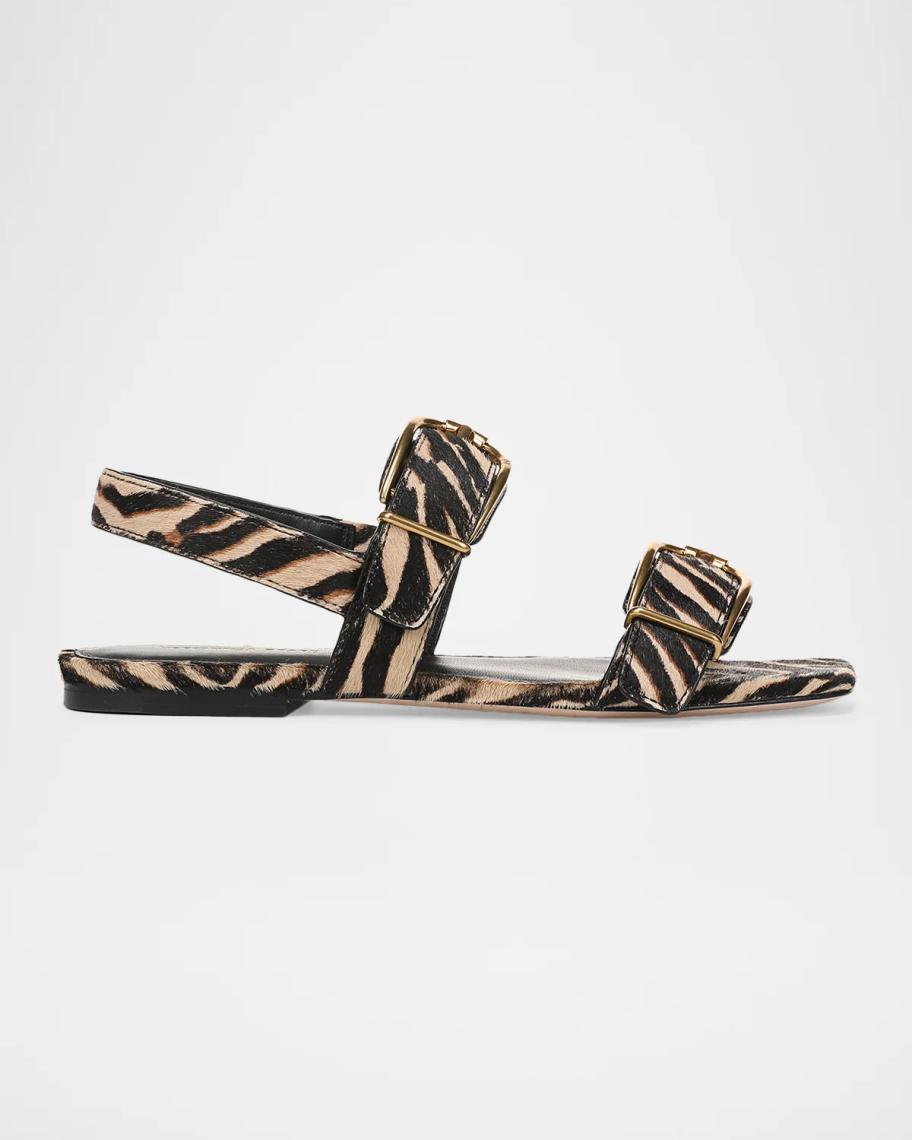 Veronica Beard Maglio Zebra Calf Hair Slingback Flat Sandals
