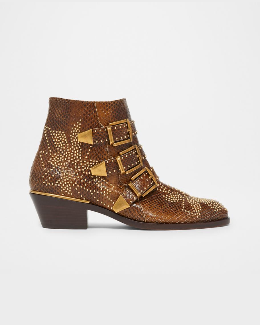 Chloe Susanna Studded Python-Effect Leather Ankle Boots | Neiman Marcus