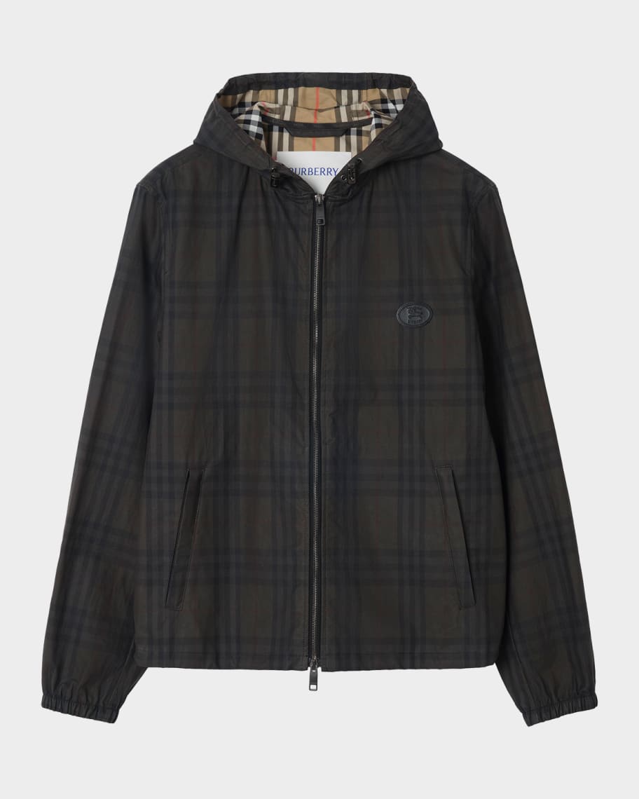 Burberry Men's Newport Check Zip-Front Hoodie | Neiman Marcus