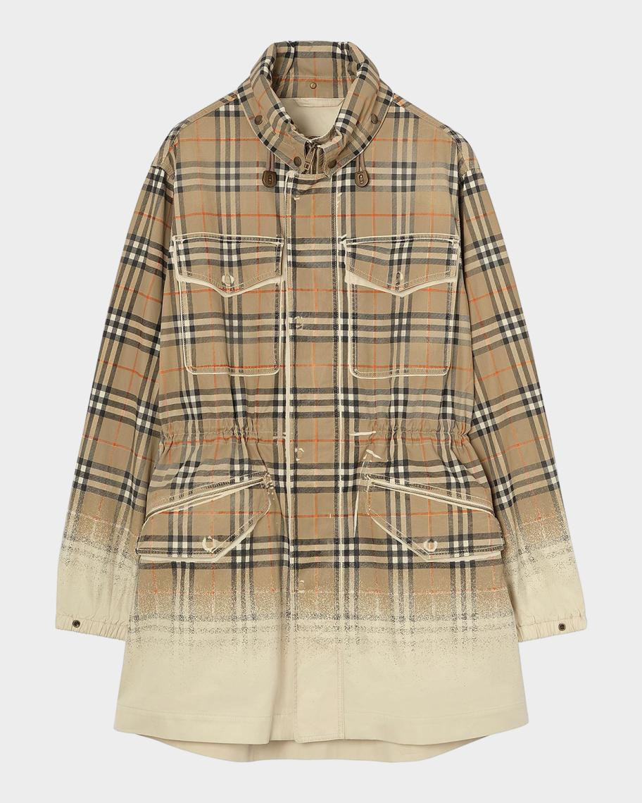 Burberry Men's Lancaster Check Tropical Gabardine Parka | Neiman