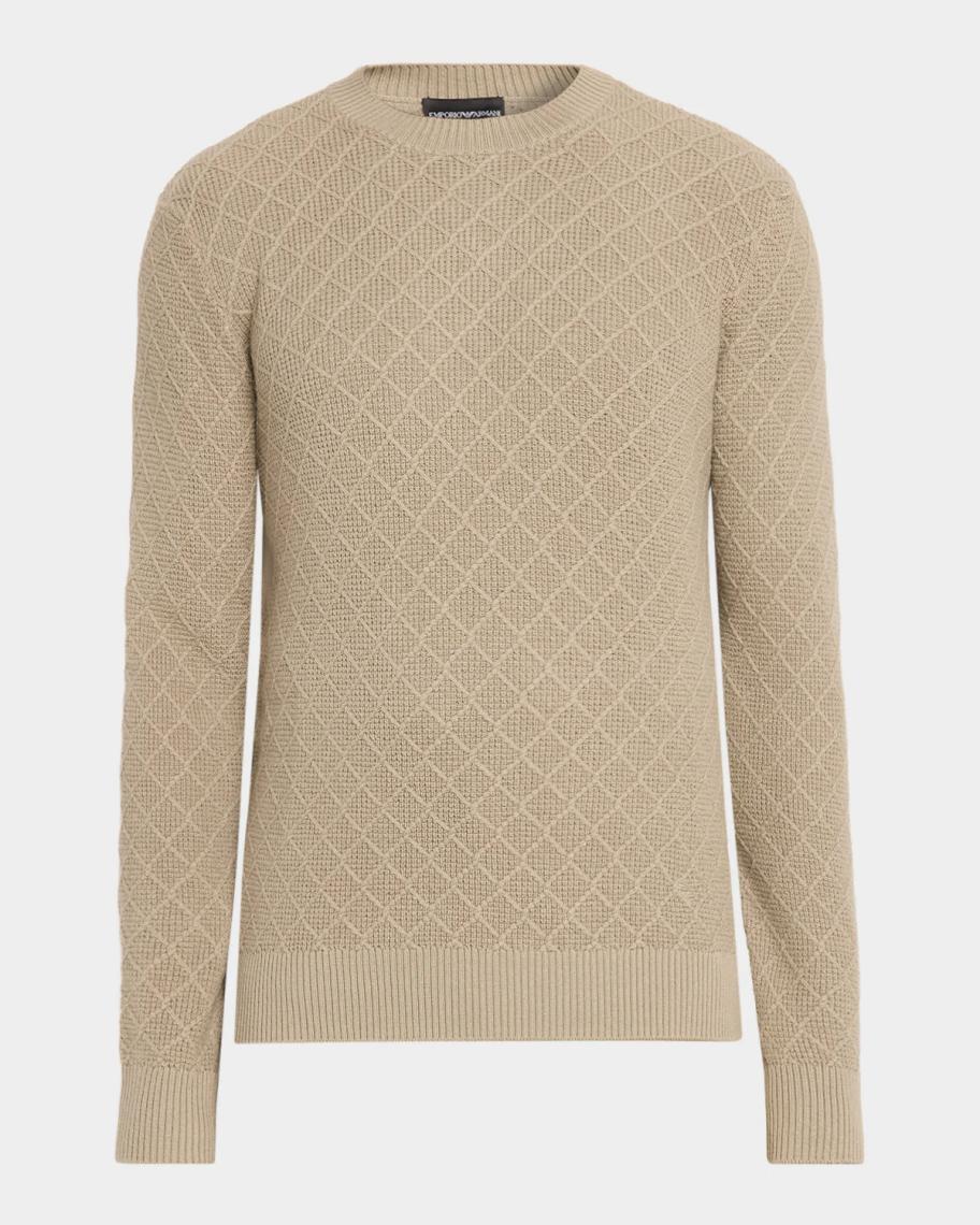 Emporio Armani Men's Wool-Cashmere Grid Jacquard Crewneck Sweater