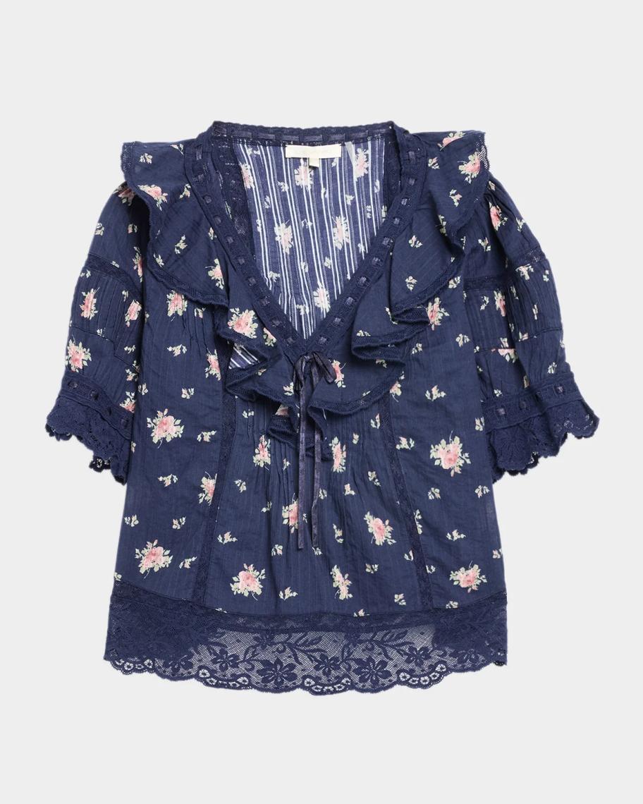 LoveShackFancy Romilly Floral Cotton Blouse | Neiman Marcus