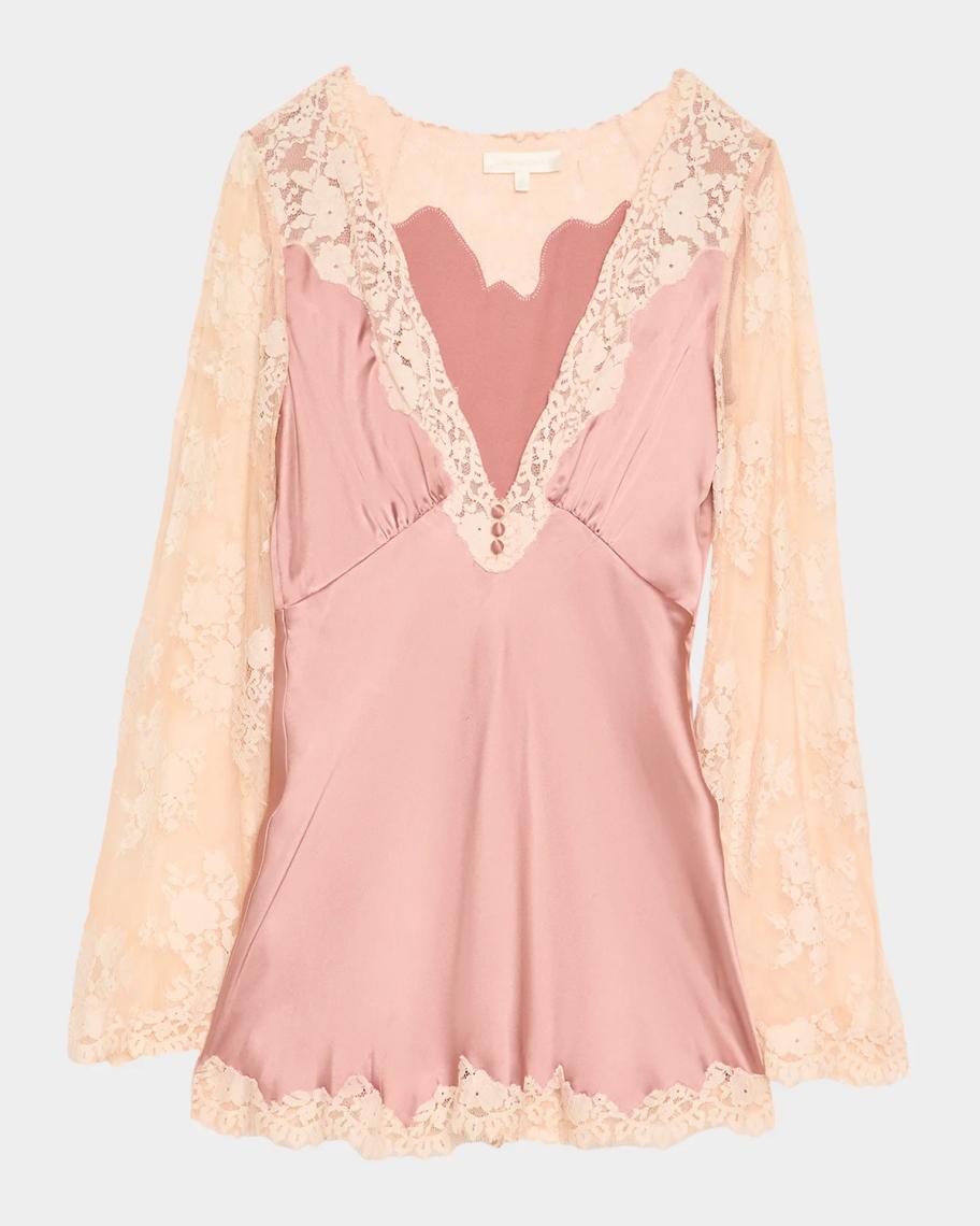 LoveShackFancy Dawselle Lace-Trim Mini Dress | Neiman Marcus