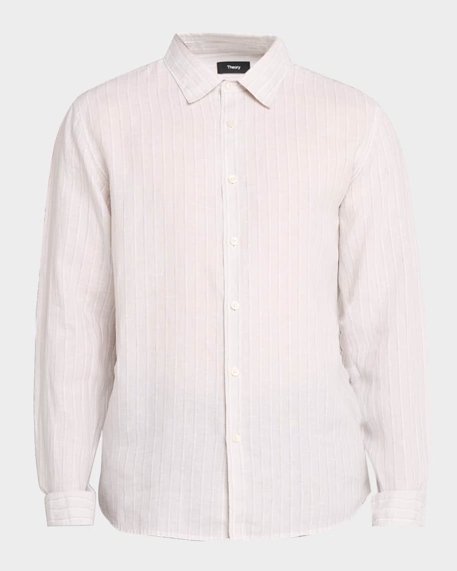 Theory Men's Irving Grid Check Linen Shirt | Neiman Marcus