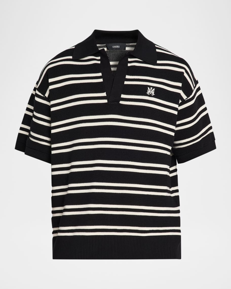 Amiri Men's Rib-Knit Stripe Johnny Collar Polo Shirt | Neiman Marcus