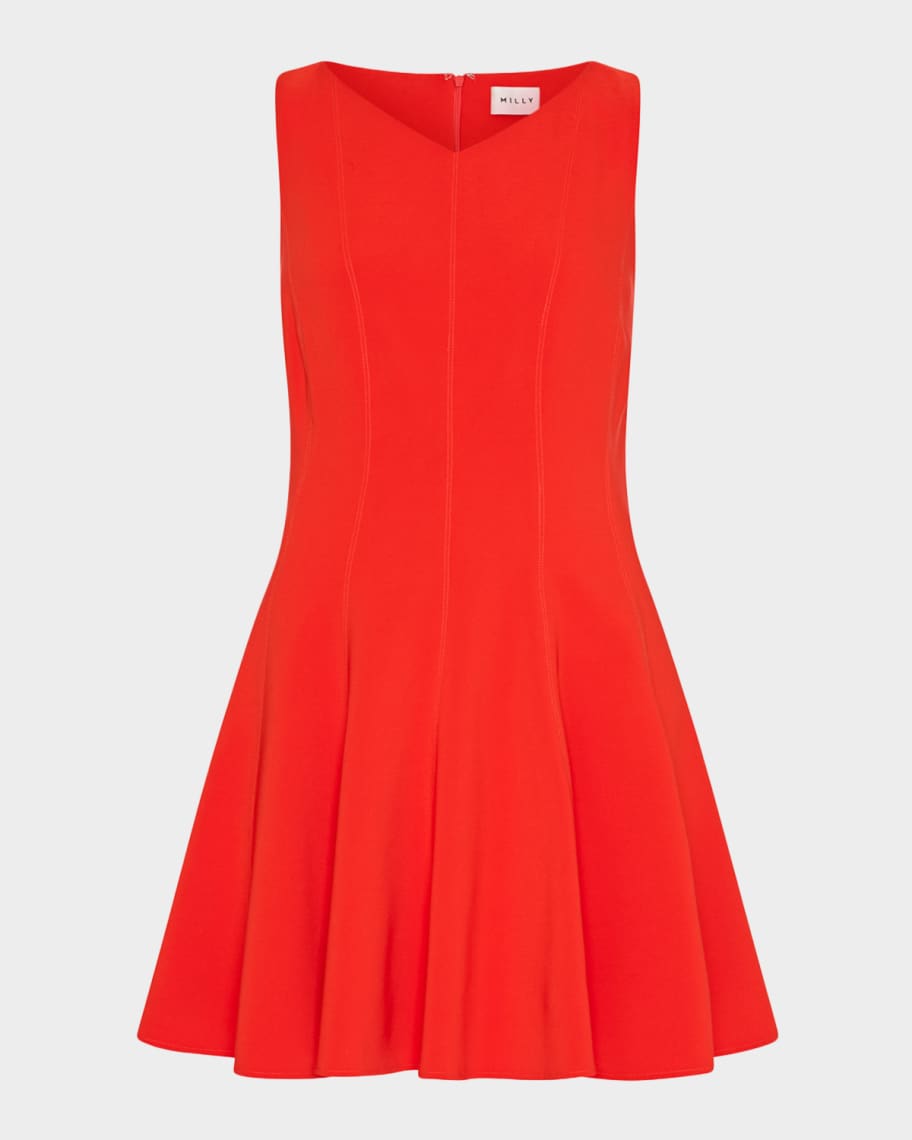 milly woven trim flare dress Sleeveless Stretch Cady Fit And Flare in True Red
