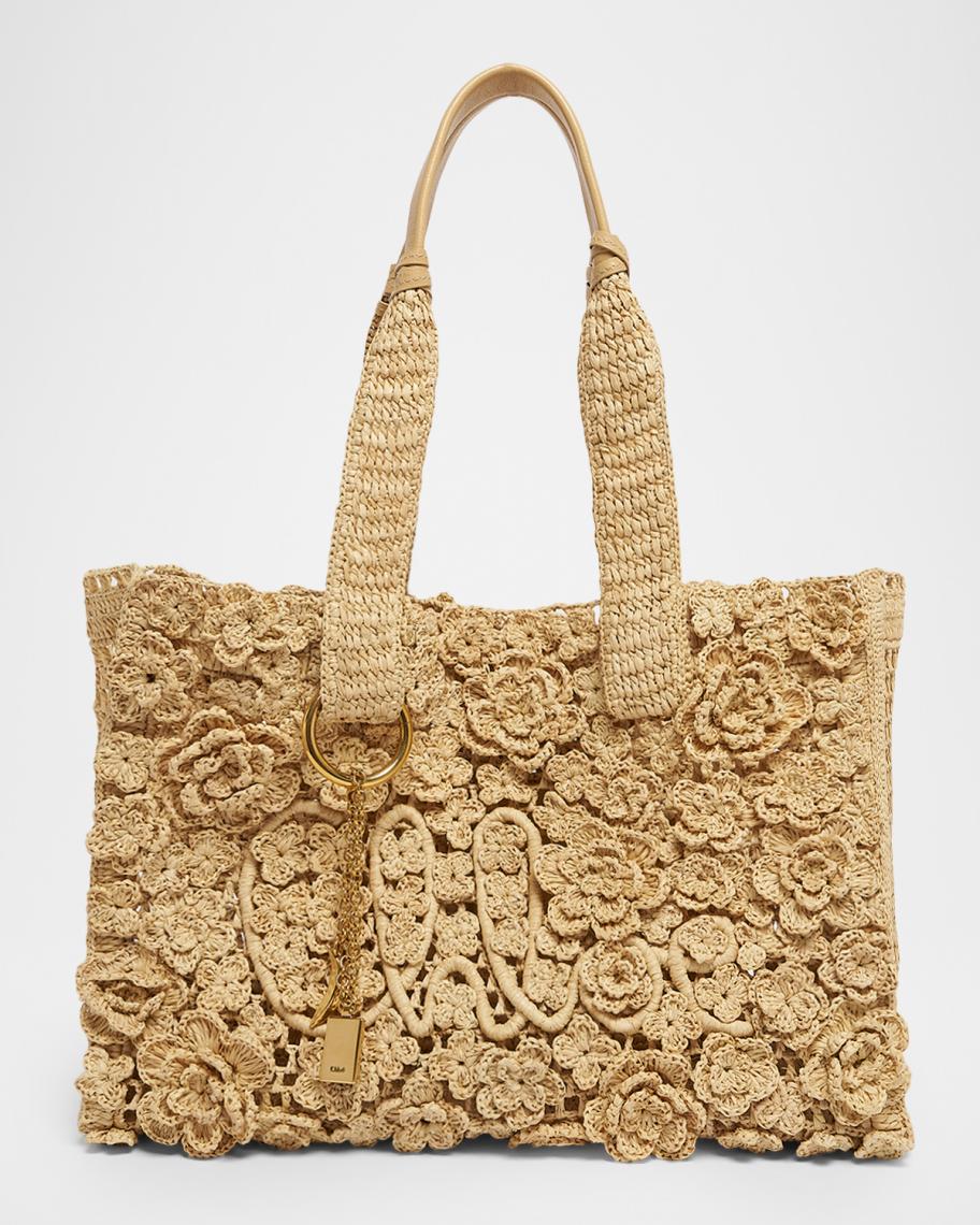Chloe Summer Banana Small Floral Raffia Tote Bag | Neiman Marcus