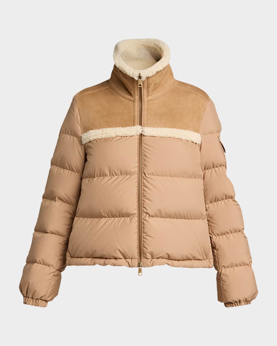 Moncler Aurore Puffer Coat with Shearling and Suede | Neiman Marcus