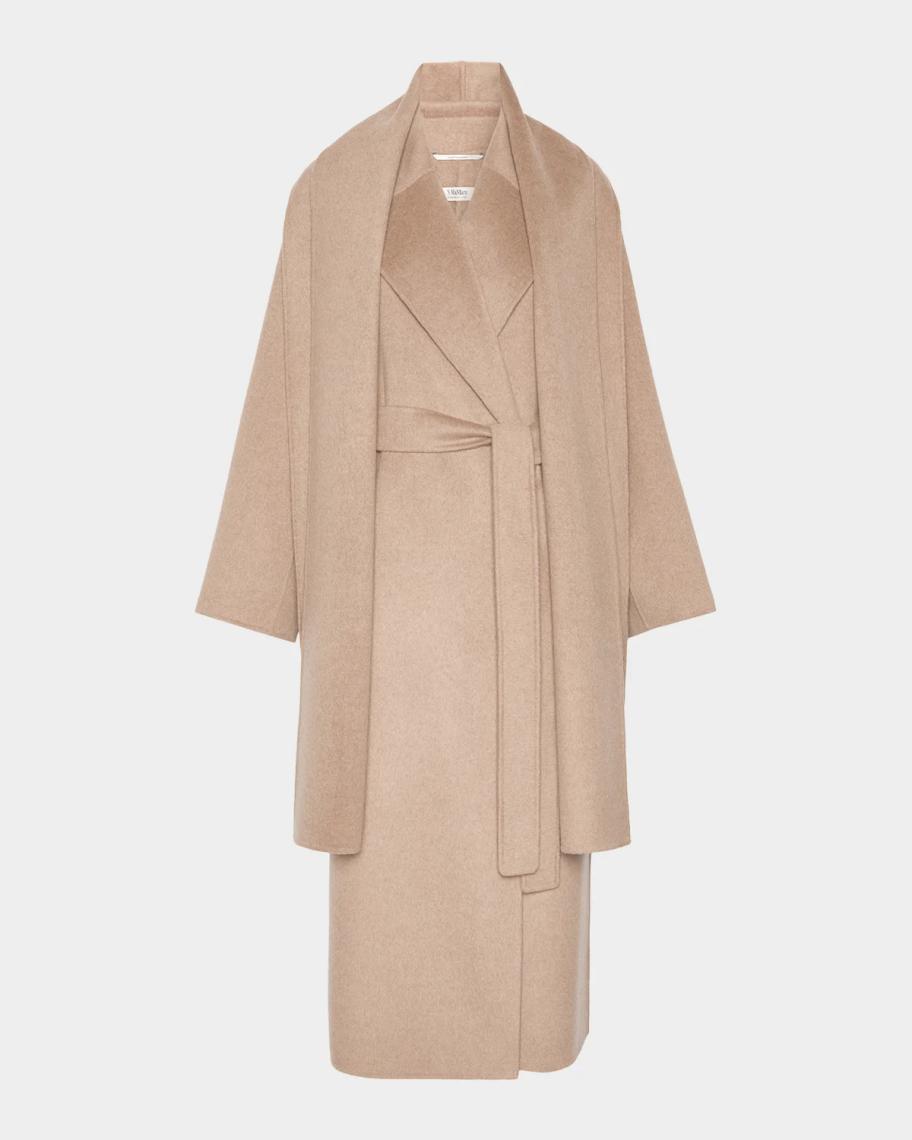 Max Mara Carisma Wool-Cashmere Wrap Coat With Scarf | Neiman Marcus