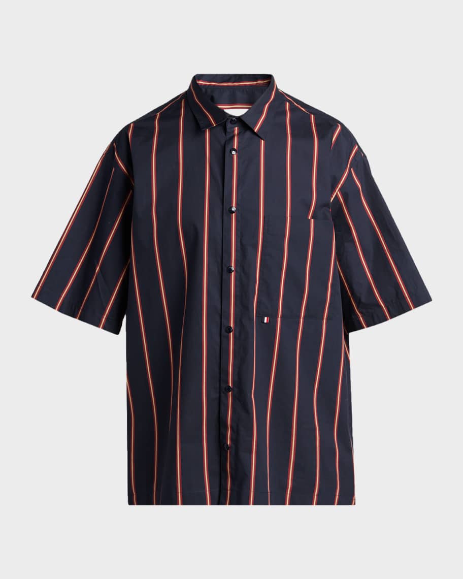 MONCLER ストライプリード Sサイズ Moncler Men's Striped Cotton Short-Sleeve Shirt | Neiman Marcus
