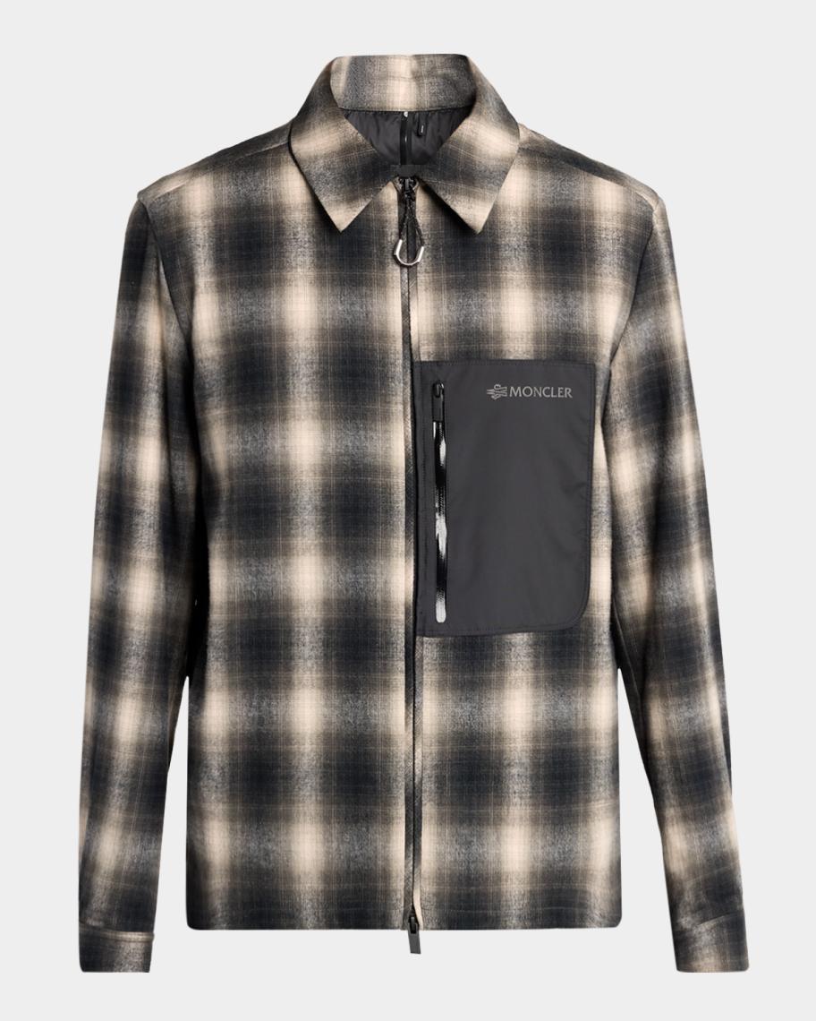【tesTecollect.cite 】MONCLER Moncler Men's Mixed-Media Macro Check Zip Shirt Jacket | Neiman Marcus