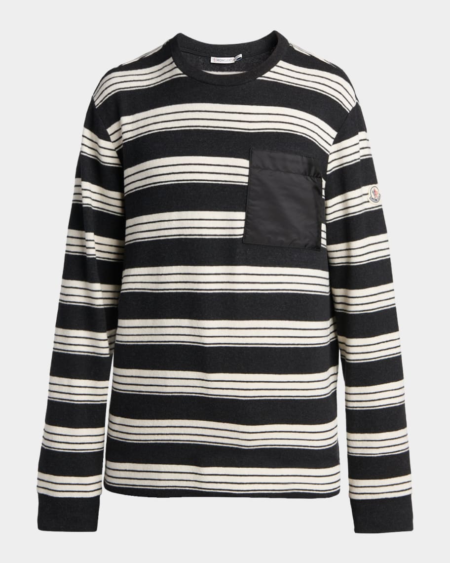 Moncler Men's Stripe Patch-Pocket Long-Sleeve T-Shirt | Neiman Marcus