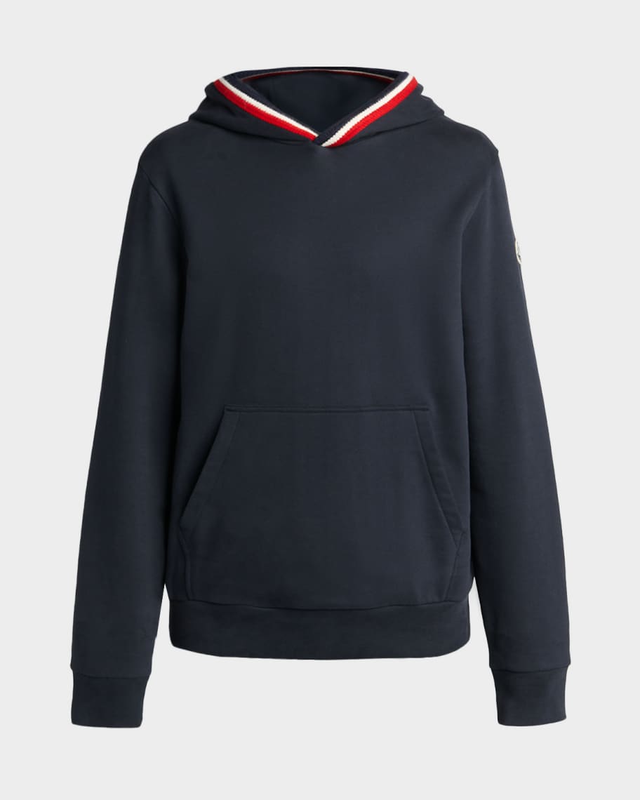 Moncler Men's Tricolor-Trim Cotton Hoodie | Neiman Marcus
