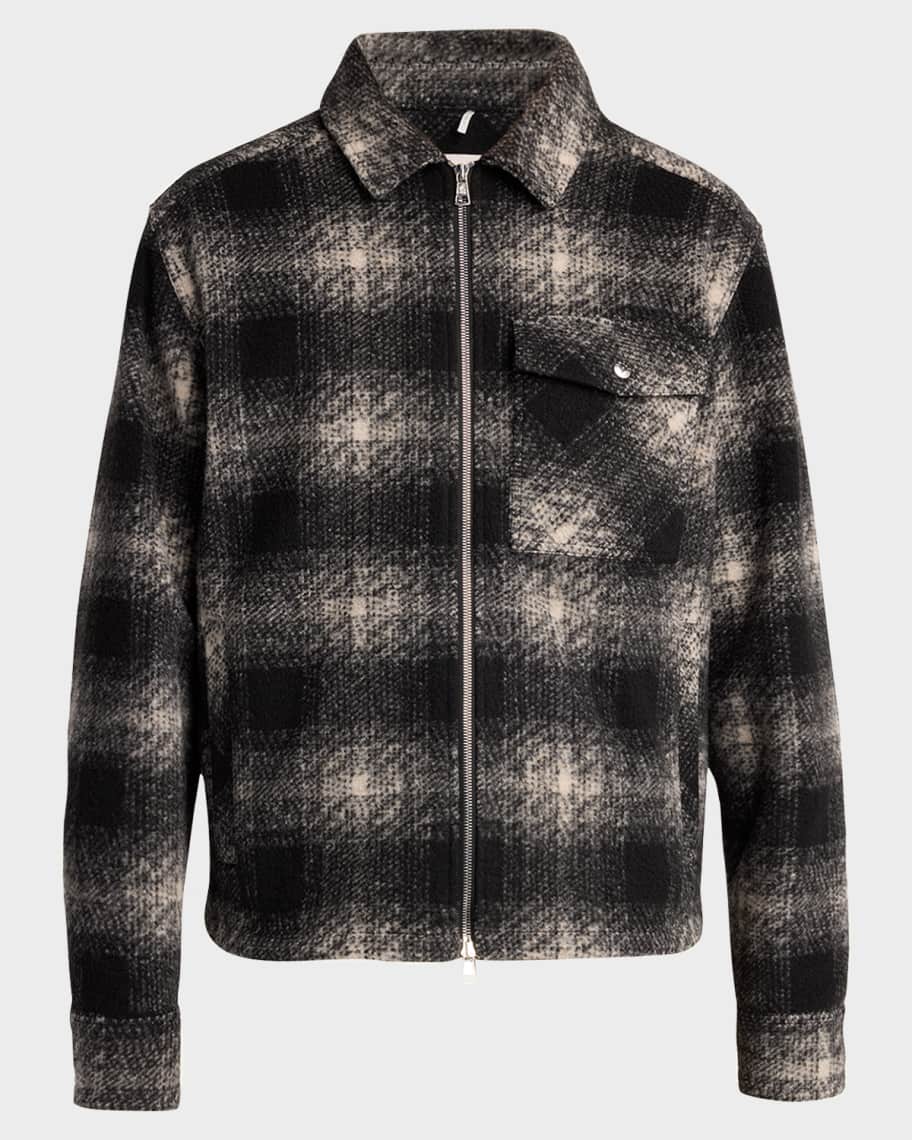 Moncler Men's Buffalo Check Full-Zip Shirt Jacket | Neiman Marcus