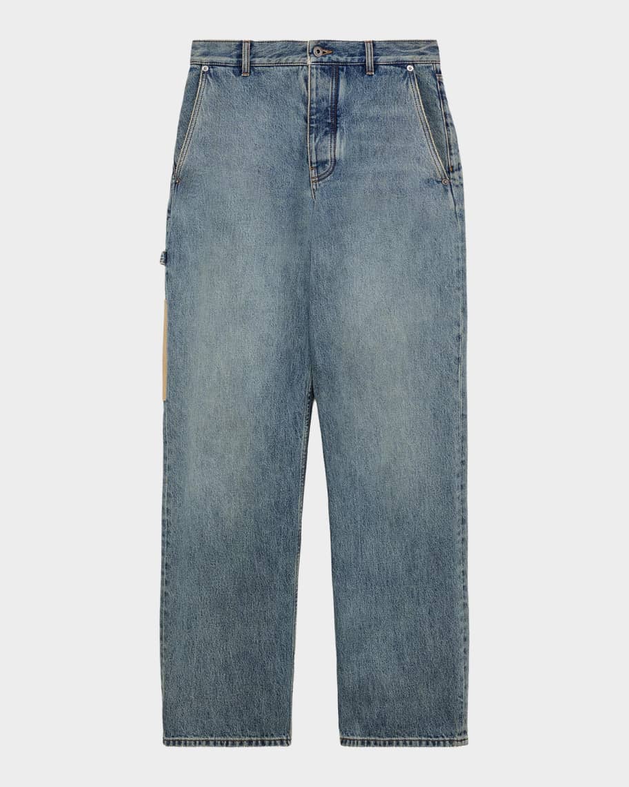 Loewe Men's Leather-Patch Straight-Leg Jeans | Neiman Marcus