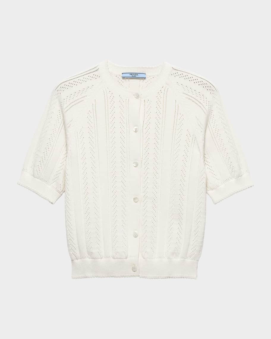 Prada Short-Sleeved Openwork Cotton Cardigan | Neiman Marcus