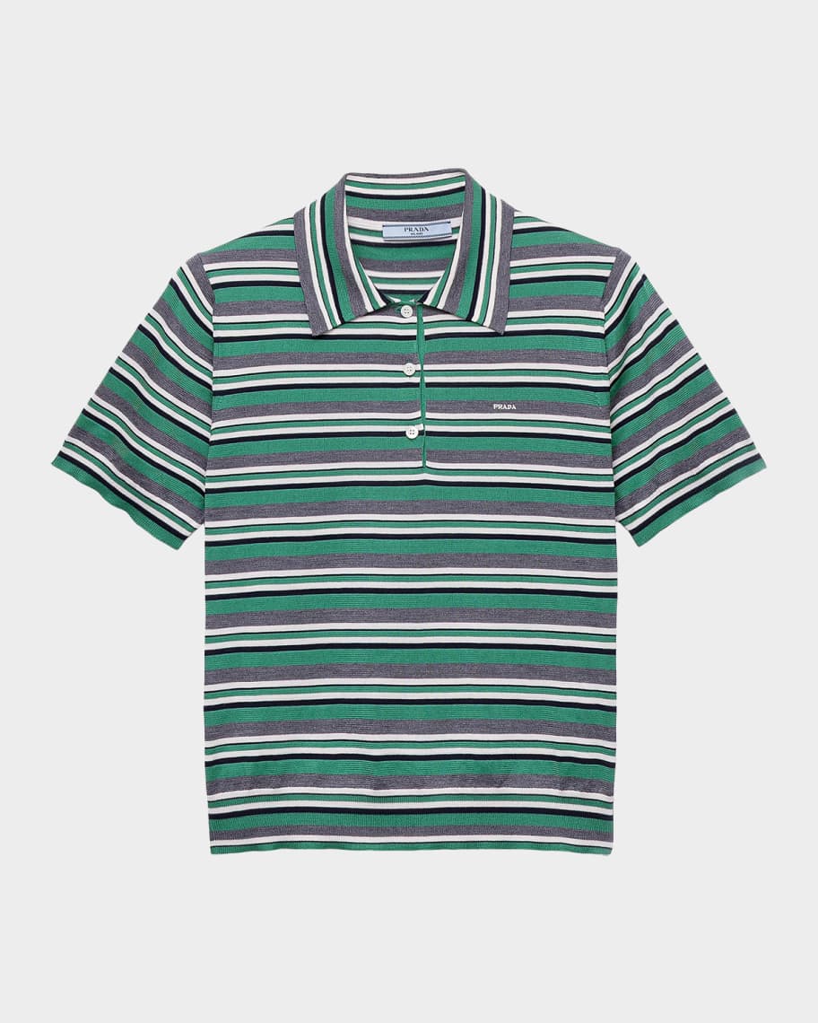 Prada Short-Sleeved Striped Cotton Polo Shirt | Neiman Marcus