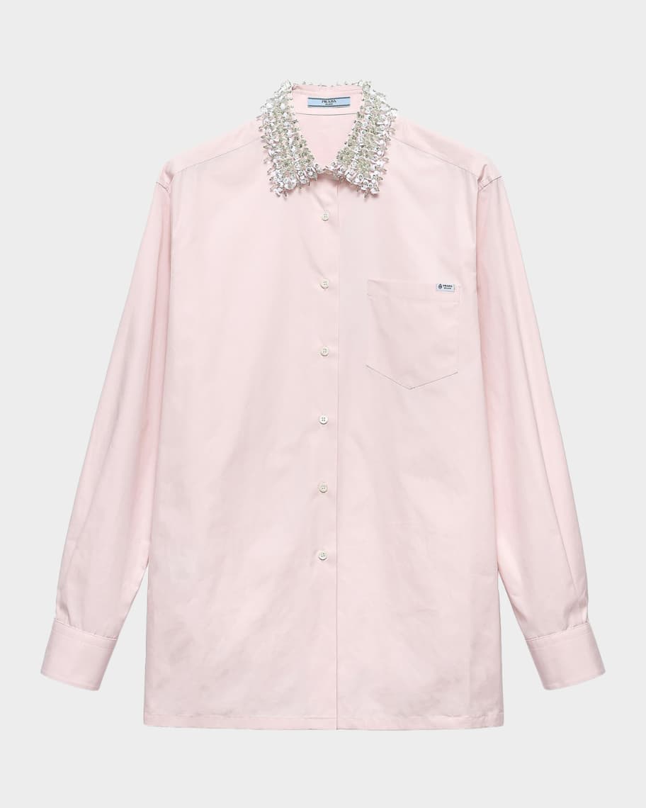 Prada Crystal-Embellished Cotton Poplin Shirt | Neiman Marcus