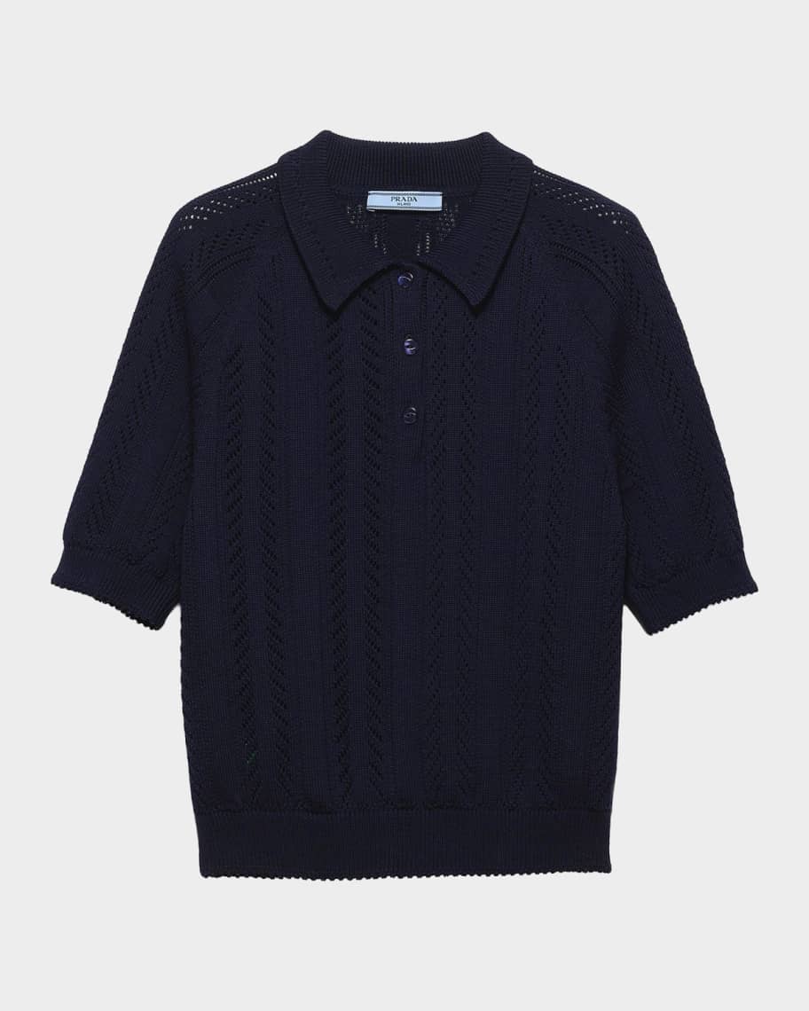 Prada Short-Sleeved Openwork Cotton Polo Shirt | Neiman Marcus