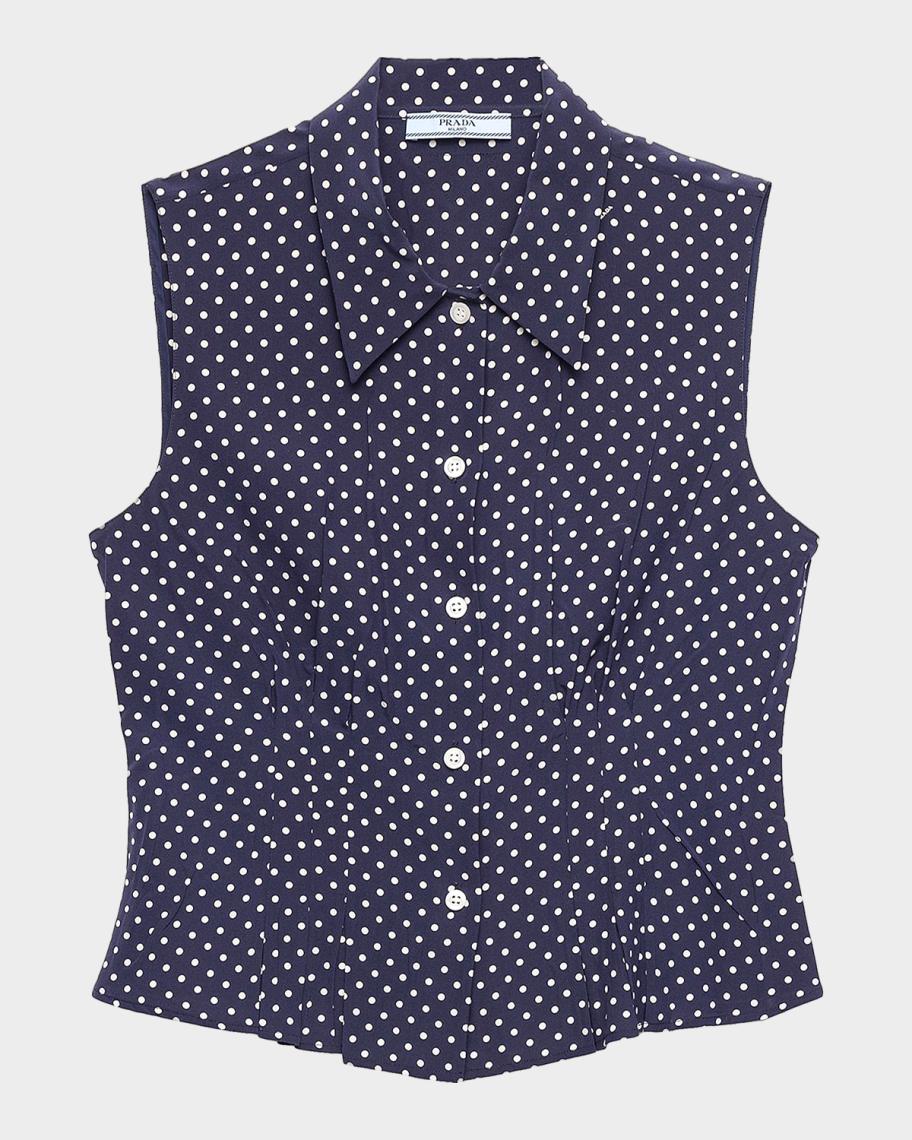 Prada Sleeveless Polka-Dot Marocain Silk Shirt | Neiman Marcus